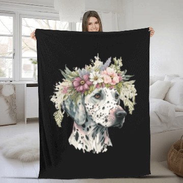 Discover Dalmatian Flower Crown Pet Dog Floral Puppy Fleece Blankets