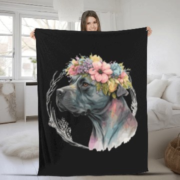 Discover Cute Cane Corso Flower Crown Pet Dog Breed Puppy Fleece Blankets