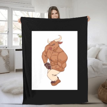 Discover Brown Illustrated Bull Gym Lover Fleece Blankets