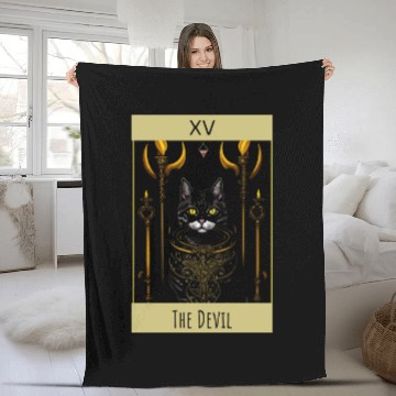 Discover Tarot card the devil cat - readings and astrology Fleece Blankets