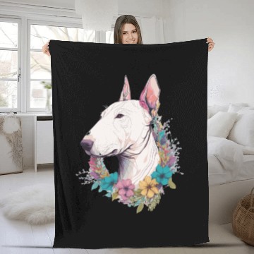 Discover Cute Bull Terrier Flower Crown Pet Dog Breed Flora Fleece Blankets