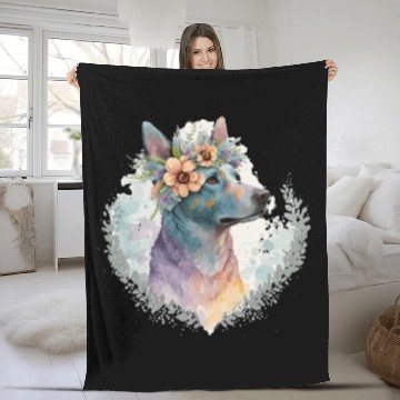 Discover Cute Australian Cattle Dog Flower Crown Pet Dog Br Fleece Blankets