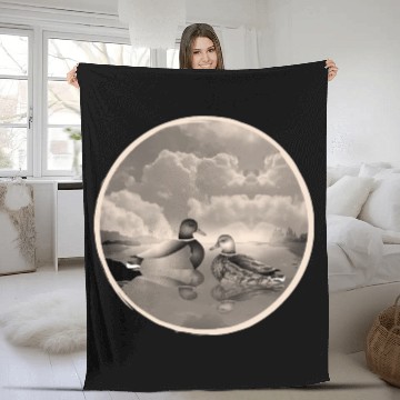 Discover Duck couple in duck pond in nostalgic sepia Fleece Blankets