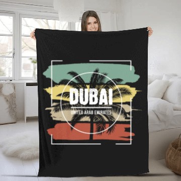 Discover Dubai United Arab Emirates Artistic Palm Tree Fleece Blankets