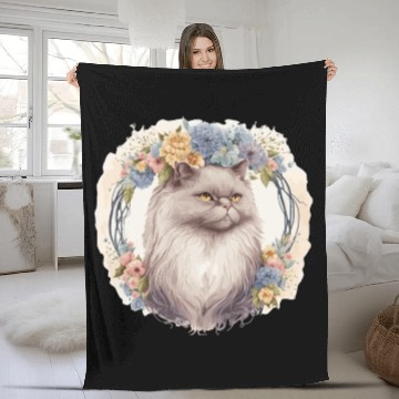 Discover Cute Persian Cat Flower Crown Cats Pet Kitten Fleece Blankets