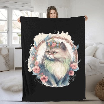 Discover Cute Persian Cat Flower Crown Cats Pet Kitten Fleece Blankets