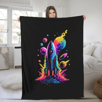 Discover watercolor neon rocket Fleece Blankets