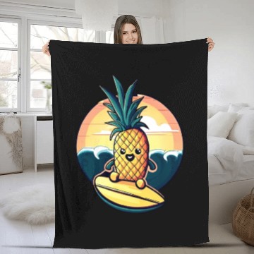 Discover Kawaii pineapple on at sunset Fleece Blankets