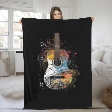 Discover Guitar Player Guitarist Musical Notes Band Music Fleece Blankets
