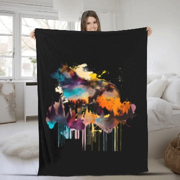 Discover Mountain Wolf Multicolor Watercolor Portrait Fleece Blankets