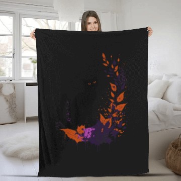 Discover Black cat with plants Fleece Blankets