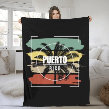 Discover Puerto Rico Artistic Palm Tree Retro Fleece Blankets