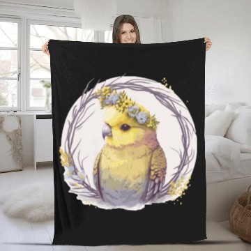 Discover Cute Yellow Budgie Parakeet Bird Flower Crown Pet Fleece Blankets
