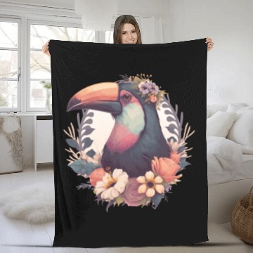 Discover Cute Toucan Tropical Bird Flower Crown Jungle Bird Fleece Blankets