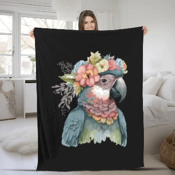 Discover Cute Parrot Macaw Bird Flower Crown Pet Birds Fleece Blankets
