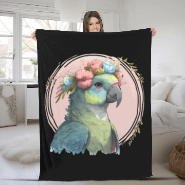 Discover Cute Hahn's Macaw Bird Flower Crown Pet Birds Fleece Blankets