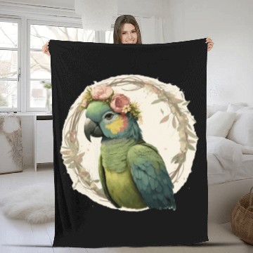 Discover Watercolor Parrot Hahn's Macaw Bird Flower Crown P Fleece Blankets
