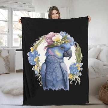 Discover Cute Hyacinth Macaw Parrot Bird Flower Crown Pet B Fleece Blankets
