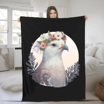 Discover Cute Fulmar Bird Flower Crown Floral Tropical Bird Fleece Blankets