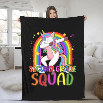 Discover 2nd Grade Squad Dabbing Unicorn Rainbow Back Fleece Blankets