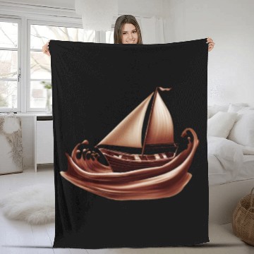 Discover Sailing Sailing Ship on Chocolate Sea Fleece Blankets