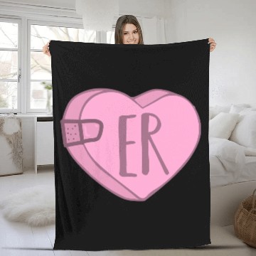 Discover Cute ER Nurse Candy Heart for Valentines Day Scrub Fleece Blankets