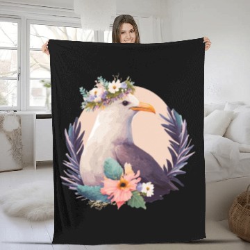 Discover Cute Seagull Bird Flower Crown Floral Birds Fleece Blankets