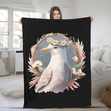 Discover Seagull Bird Flower Crown Floral Seabirds Fleece Blankets