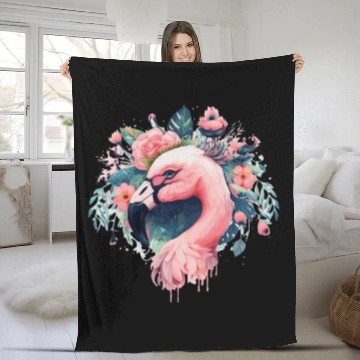 Discover Cute Pink Flamingo Tropical Bird Flower Crown Flor Fleece Blankets