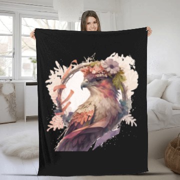 Discover Birds Of Prey Kite Bird Flower Crown Floral Fleece Blankets