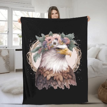 Discover Watercolor Bald Eagle Flower Crown Floral Bird Wat Fleece Blankets