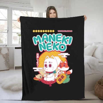 Discover Maneki Neko. Fleece Blankets