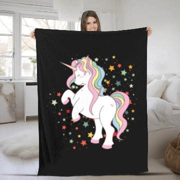 Discover Cute Rearing Rainbow Unicorn Falling Stars Fleece Blankets