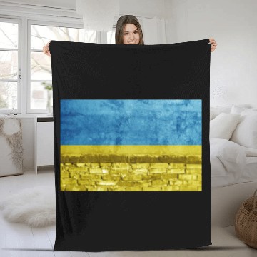 Discover Brick wall with Ukraine flag Fleece Blankets