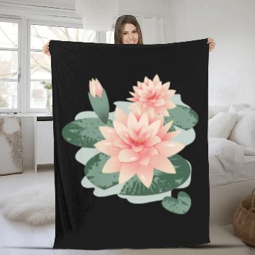 Discover Water lily flower with bud in water lily pond Fleece Blankets