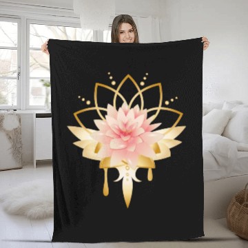 Discover Lotus with gold petals icon Fleece Blankets