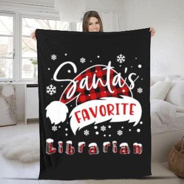 Discover Santas Favorite Librarian Hat Flannel Christmas Fleece Blankets