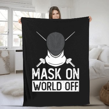 Discover Mask On World Off Fencing Fencer Foil Fleece Blankets