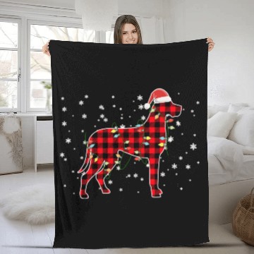 Discover Great Dane Dog Santa Holiday Buffalo Plaid Fleece Blankets