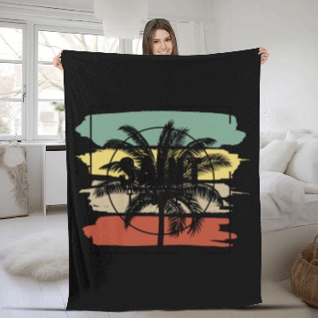 Discover Saint Tropez Palm Tree Retro Artistic Fleece Blankets