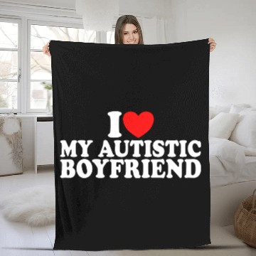 Discover I Heart I Love My Autistic Boyfriend Fleece Blankets