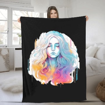 Discover Glimmering Holographic Girl The Future is Now Fleece Blankets