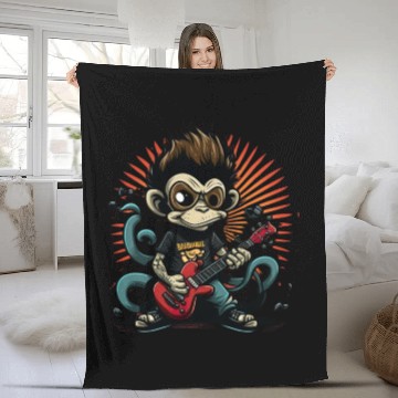 Discover Monkey Chimpanzee Playing Acousitc Rock Guitar Fleece Blankets