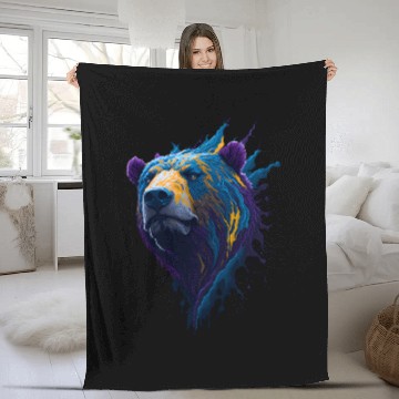 Discover Purple and Blue Paint Splash Art Bear Head Fleece Blankets