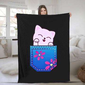Discover Cat in the pocket Fleece Blankets