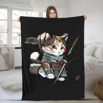 Discover The Fearless Samurai Cat: A Sword's Master Fleece Blankets