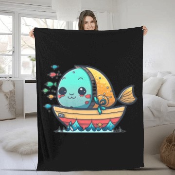 Discover Life on a Colorful Fishing Vessel Fleece Blankets