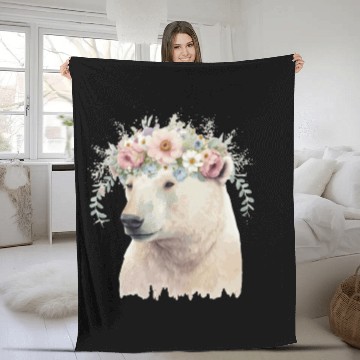 Discover Watercolor Polar Bear Flower Crown Boho Aesthetic Fleece Blankets