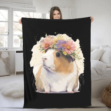 Discover Watercolor Guinea Pig Flower Crown Floral Boho Aes Fleece Blankets