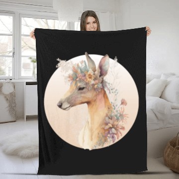Discover Australian Kangaroo Flower Crown Watercolor Animal Fleece Blankets